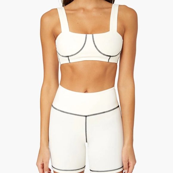 WeWoreWhat Tops - We Wore What Alyssa Black Set Off-White Corset Bandeau Top and Bike Shorts